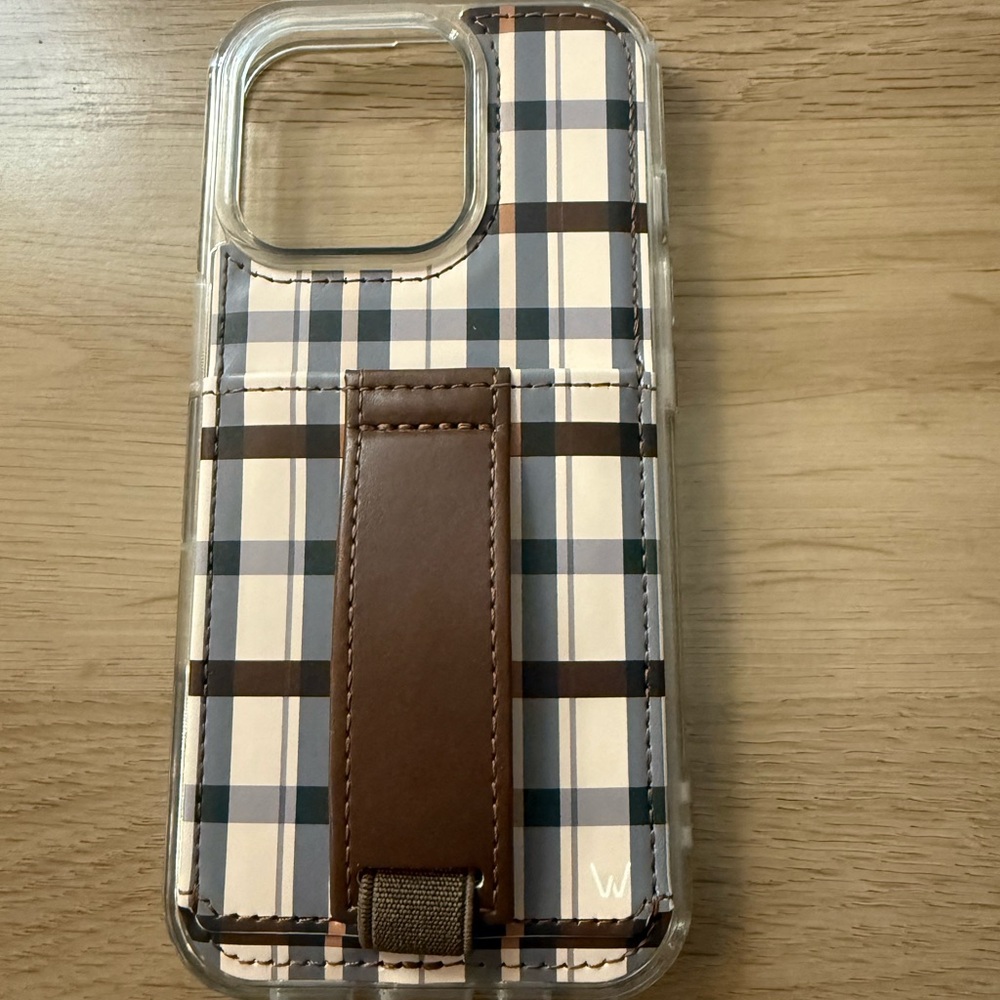 Plaid Phone Case with Brown Strap iPhone 16 Pro